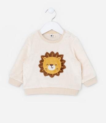 Casaco Infantil em Fleece com Bordado Leãozinho - Tam 0 a 18 meses