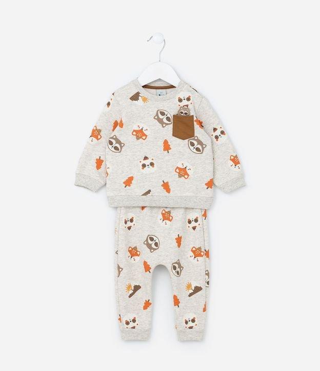Conjunto Infantil com Bolsinho e Estampa Bichinhos - Tam 0 a 18 meses - 1