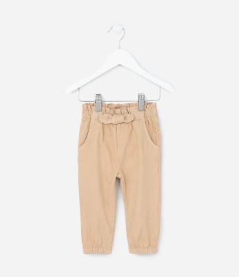 Calça Infantil em Veludo com Lacinho na Cintura - Tam 3 a 18 meses