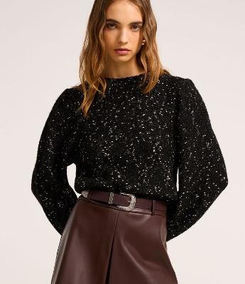 Suéter em Tricô com Manga Ampla com Fio Metalizado Botonê