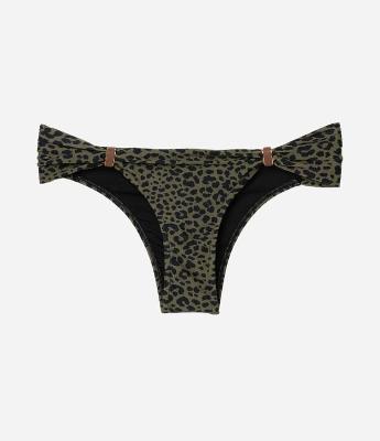 Biquíni Calcinha Animal Print com Laterais Drapeadas e Aviamento