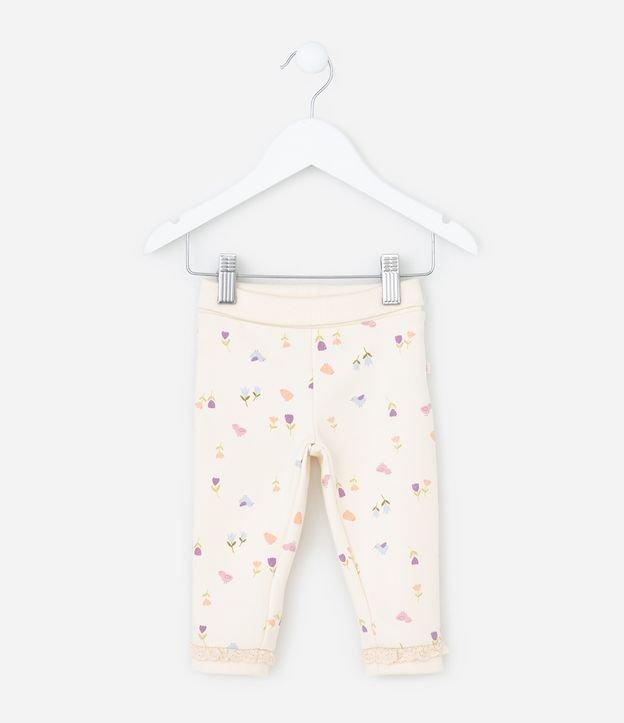 Calça Legging Infantil com Cós Dobrado e Estampa Floral - Tam 0 a 18 meses - 1
