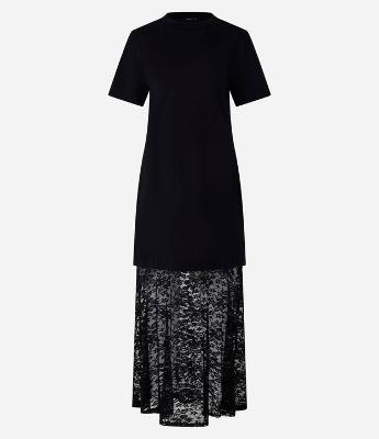 Vestido Longo em Algodão com Renda na Barra
