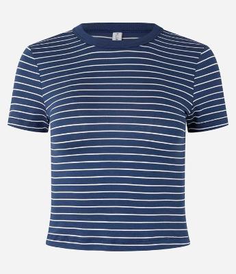 Blusa Cropped em Ribana Básica Listrada