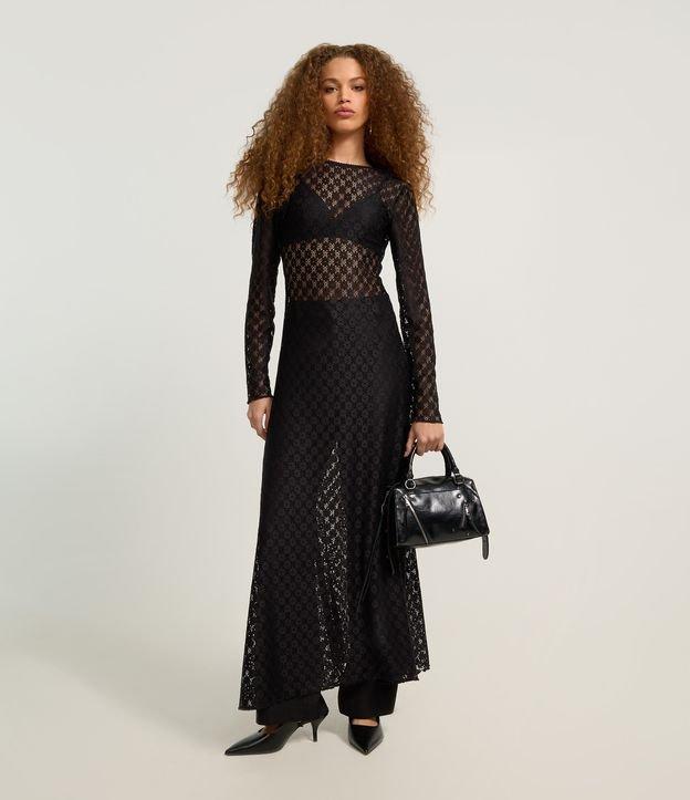 Vestido Reto Longo em Renda com Decote nas Costas - 1