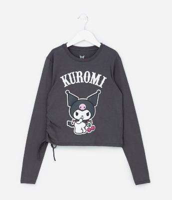 Camiseta Infantil com Amarração e Estampa Kuromi - Tam 5 a 14 Anos