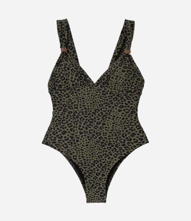 Maiô Body em Microfibra Animal Print com Alças Largas e Aviamento - 1