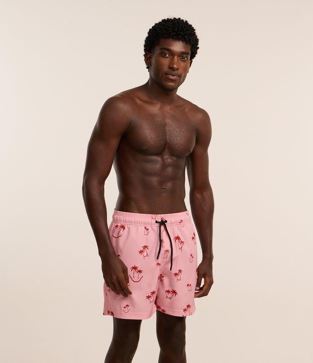 Bermuda de Banho em Microfibra com Estampa de Coqueiros - 1