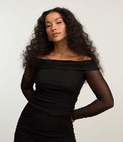 Blusa Ombro a Ombro em Tule com Pala Dobrada - 1