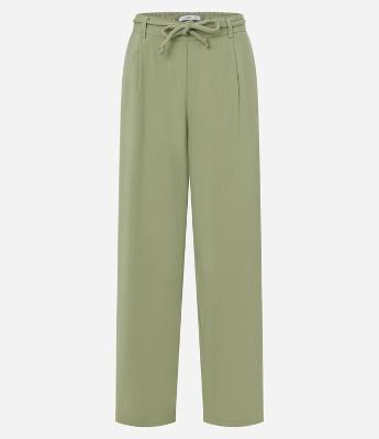 Calça Wide Leg Cintura Alta em Viscose com Cinto Corda