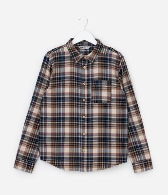 Camisa Infantil em Flanela com Estampa Xadrez - Tam 5 a 14 Anos