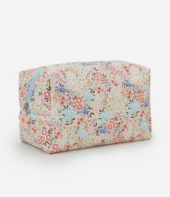 Nécessaire Retangular Média em PU com Estampa Floral