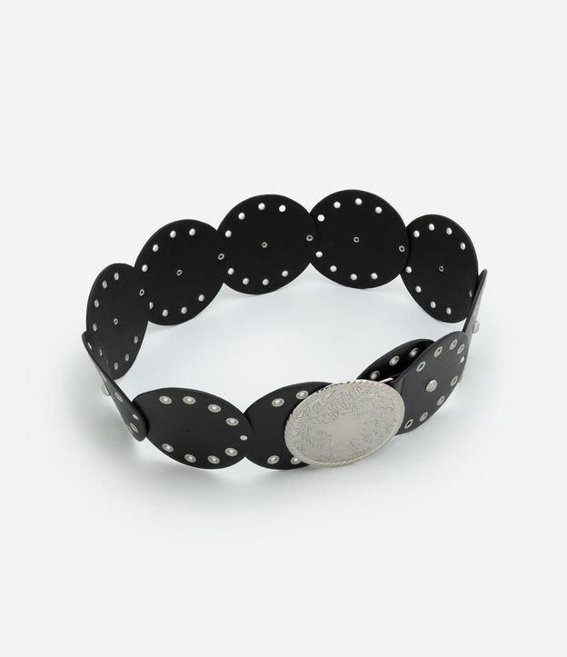 Cinto Largo de Discos e Tachas com Fivela de Níquel Escovado - 1