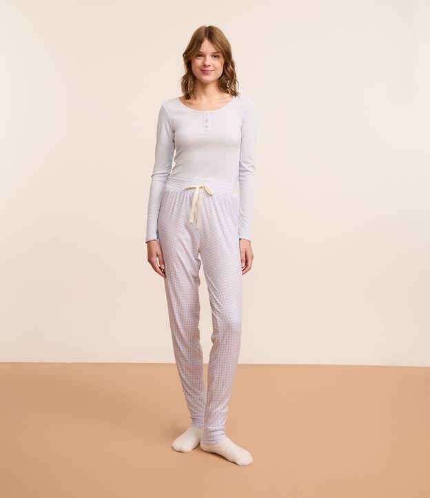 Calça de Pijama Jogger em Ribana Estampada Vichy com Laço na Cintura - 3