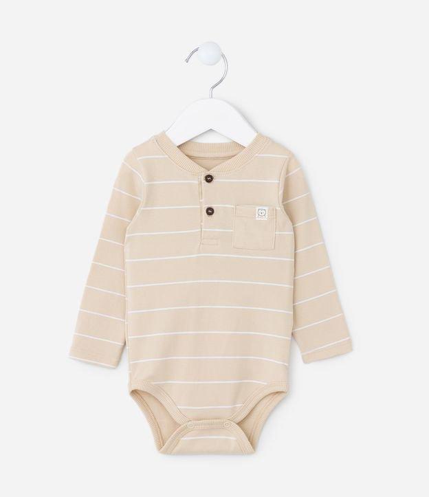 Body Infantil com Estampa de Listras e Bolsinho - Tam 0 a 18 meses - 1