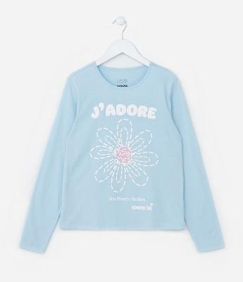 Camiseta Infantil com Estampa de Flor - Tam 5 a 14 Anos