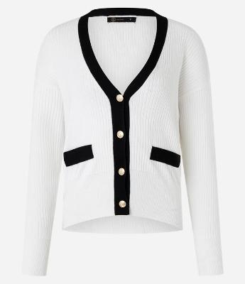 Caridgan em Tricô com Botões de Metal e Bolso Fake Contrastantes