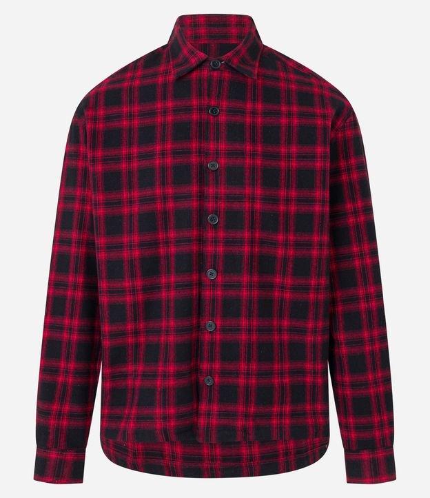 Camisa Boxy em Flanela com Estampa Xadrez e Manga Longa - 1