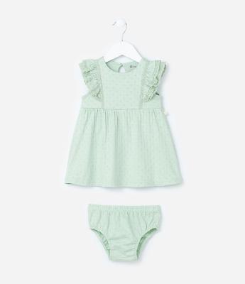 Vestido Infantil com Babados e Textura - Tam 0 a 18 meses