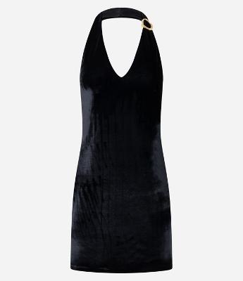 Vestido Curto em Veludo Frente única com Aviamento na Alça