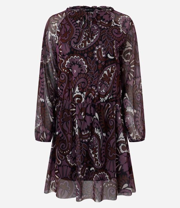 Vestido Curto em Tule com Estampa Paisley e Amarração - 1