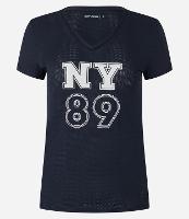 Camiseta Esportiva em Microfibra Texturizada com Gola V e Estampa NY 89 - 1