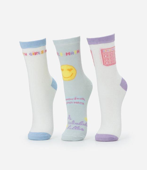 Kit 03 Meias Cano Médio em Algodão com Estampa Girl Math - 1