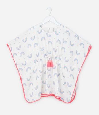 Saída de Praia Infantil com Tassel e Estampa Arco-Íris - Tam P ao G