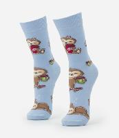 Meia Cano Alto em Algodão com Estampa de Bicho Preguiça e Café - 1