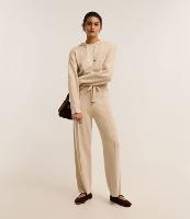 Calça Wide Leg em Tricô com Cós de RIbana e Frisos - 2