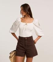 Blusa em Ribana com Amarração e Bordado Tropical nas Mangas - 2