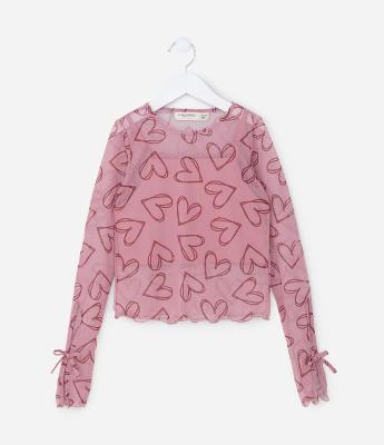 Blusa Infantil com Sobreposição e Lacinhos nas Mangas - Tam 5 a 14 Anos