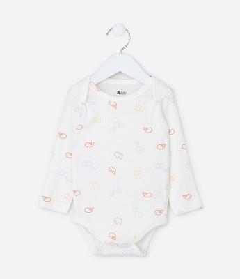 Body Infantil em Ribana com Estampa Bichinhos - Tam RN a 18 meses