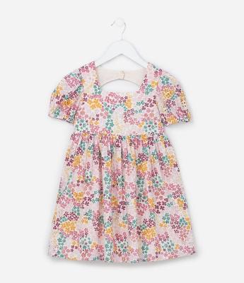Vestido Infantil em Laise com Estampa Floral - Tam 1 a 6 Anos
