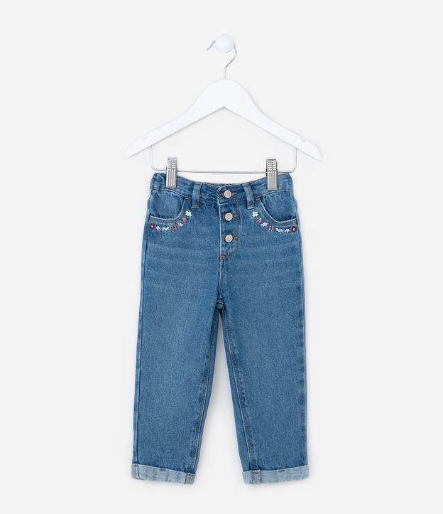 Calça Infantil em Jeans com Bordado Floral - Tam 1 a 6 Anos - 1
