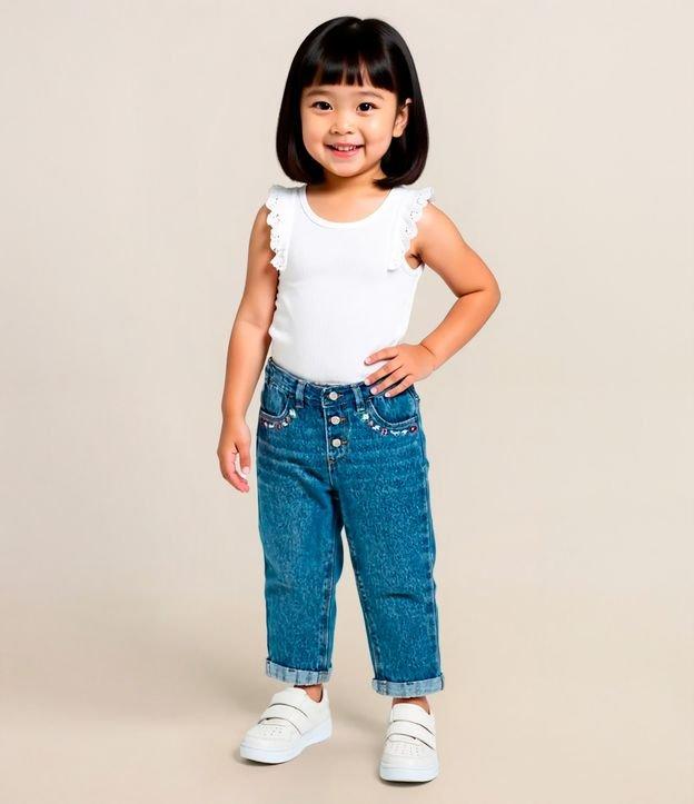Calça Infantil em Jeans com Bordado Floral - Tam 1 a 6 Anos - 2