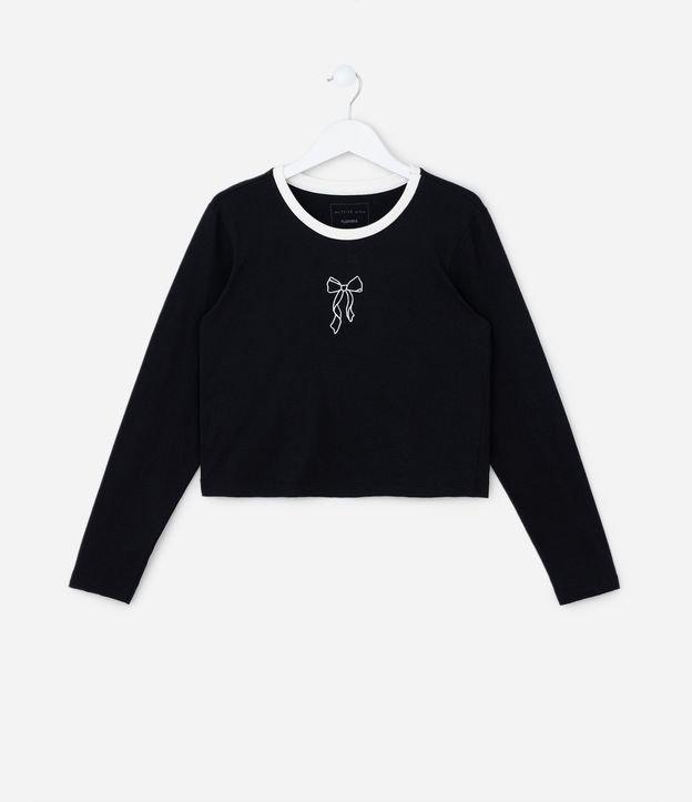 Camiseta Curta Infantil com Bordado Laço - Tam 5 a 14 Anos - 1