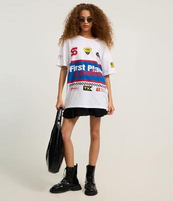 Camiseta Over em Algodão com Estampa Racer