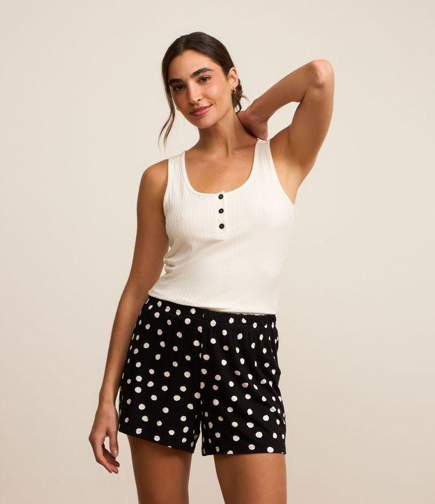 Pijama Short Doll em Ribana com Botões e Short Poá - 1