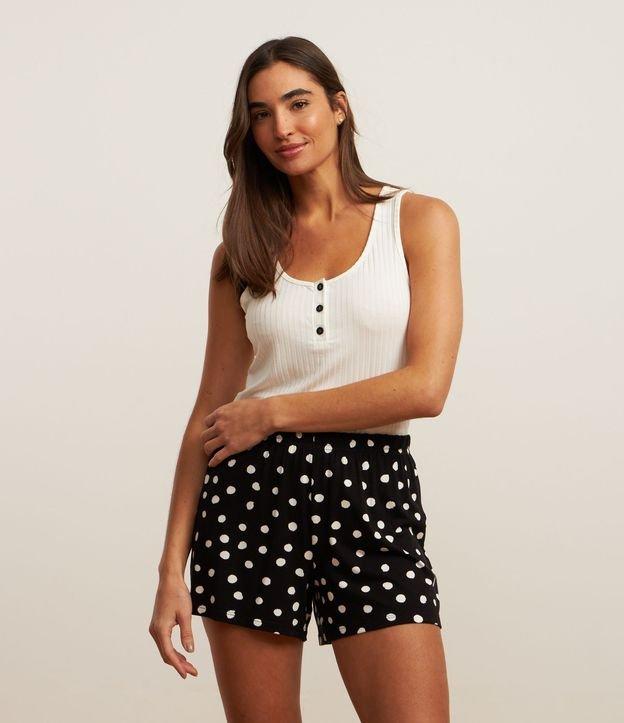 Pijama Short Doll em Ribana com Botões e Short Poá - 2