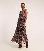 Vestido Longo em Chiffon com Laço no Ombro e Estampa Paisley - 1