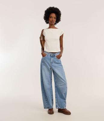 Calça Barrel em Jeans Marmorizado