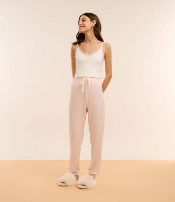 Calça de Pijama em Peach Touch com Punho Ajustado