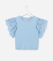 Blusa Infantil em Ribana com Babado Broderie - Tam 5 a 14 Anos - 1