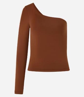 Blusa Ombro Único em Microfibra com Recorte Contrastante na Manga