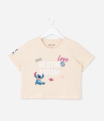 Camiseta Curta Infantil com Estampa do Stitch Frente e Costas - Tam 5 a 14 Anos