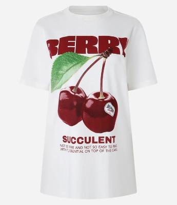 Camiseta Alongada em Algodão com Estampa Berry Suculent