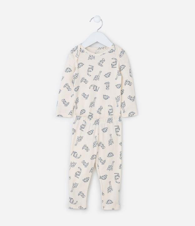 Conjunto Infantil em Ribana com Estampa Dinos - Tam 0 a 18 meses - 1
