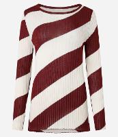 Suéter Slim em Tricô com Decote Canoa e Listras Espiral - 1