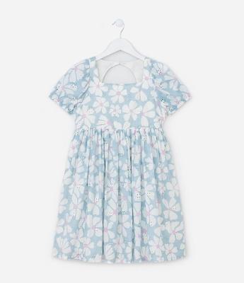 Vestido Infantil em Cotton com Estampa Floral - Tam 5 a 14 Anos